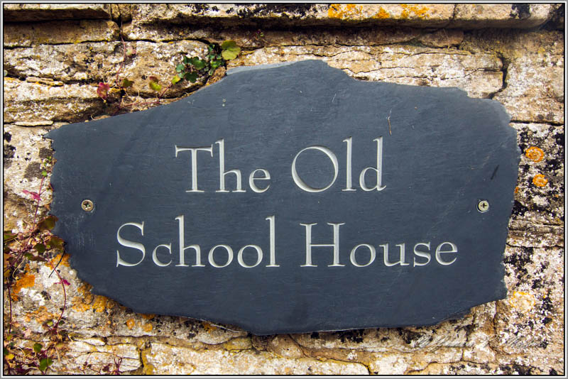 Sign, Apethorpe Old School House, Apethorpe, Northamptonshire, England.