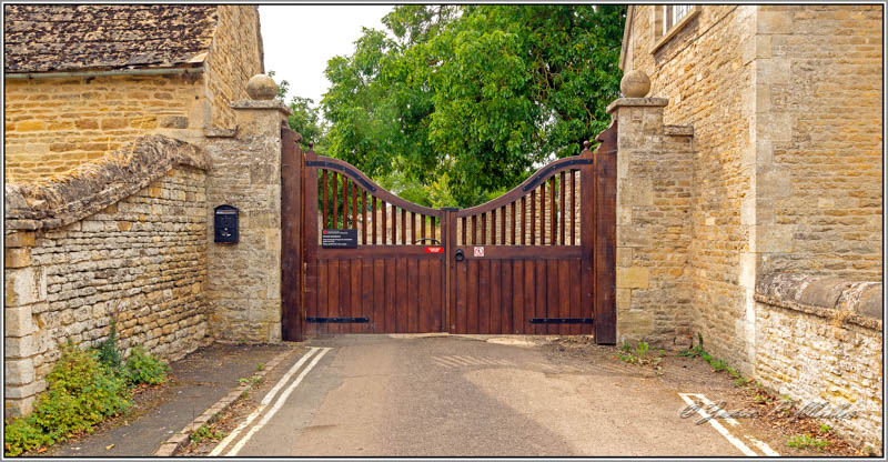 Gates of Apethorpe Palace, Apethorpe, Northamptonshire, England.